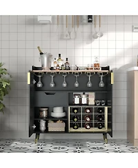 gaomon Liquor Cabinet with Wine Racks and Buffet Sideboard, Modern Coffee Bar Fluted Texture Storage Drawers for Kitchen