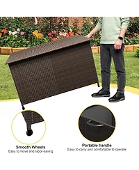gaomon Gallon Outdoor Storage Box with Wheels - Large Wicker Rattan Deck for Patio Cushions, Garden Tools