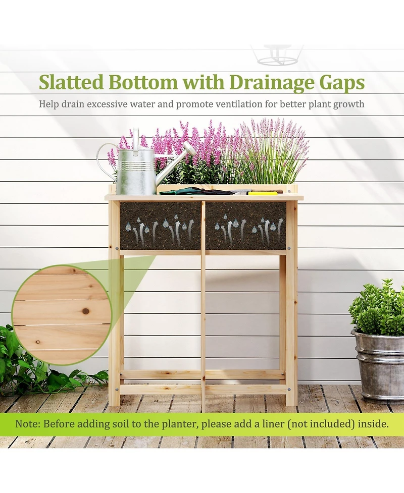 Sugift Wooden Raised Garden Bed with Legs and Foldable Side Table