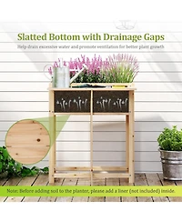 Sugift Wooden Raised Garden Bed with Legs and Foldable Side Table