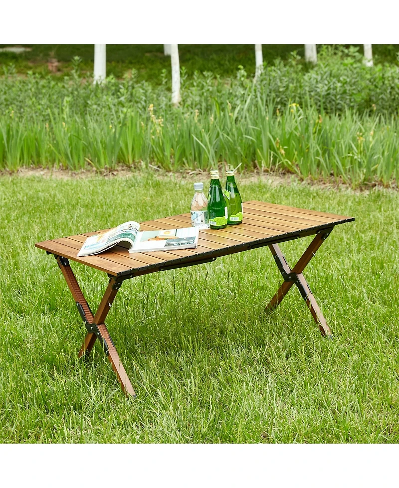 Clihome 1-piece Folding Outdoor Table,Lightweight Aluminum Roll-up Rectangular Table