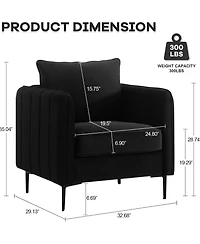 Boyel Living Accent Chair for Room Velvet Comfy Single Sofa Mid Century Armchair with Pillow Metal Legs