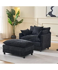 Boyel Living 39.4 Inch Modern Accent Chair with Ottoman Chenille Upholstered Club Room Reading
