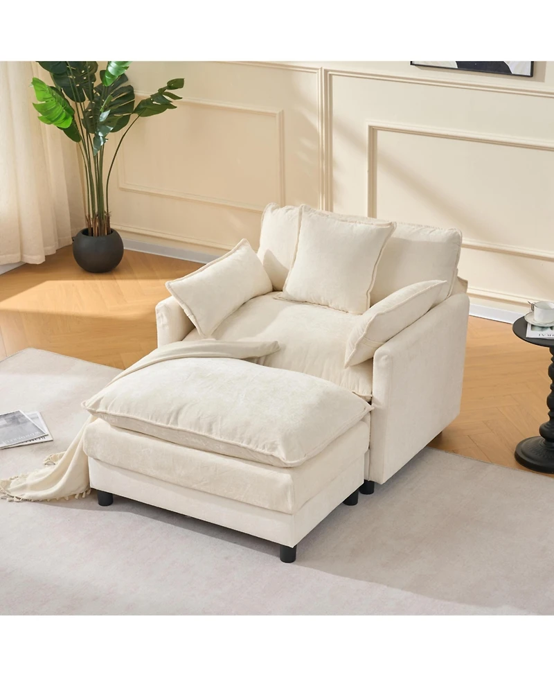 Boyel Living 39.4 Inch Modern Accent Chair with Ottoman Chenille Upholstered Club Room Reading