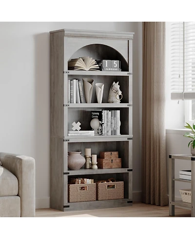 gaomon 68.7" Tall Farmhouse Arched 5-Tier Wooden Bookcase