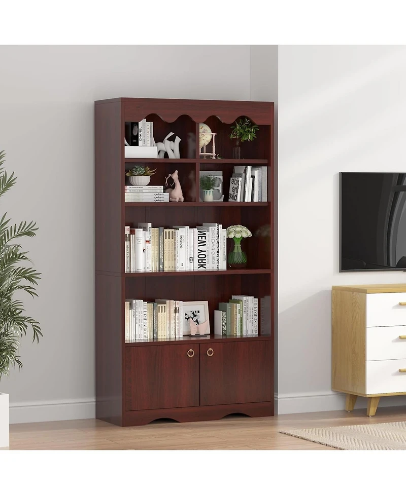 gaomon 63" Tall 5-Tier Retro Wooden Bookshelf, Open Floor Storage Organizer for Bedroom and Office