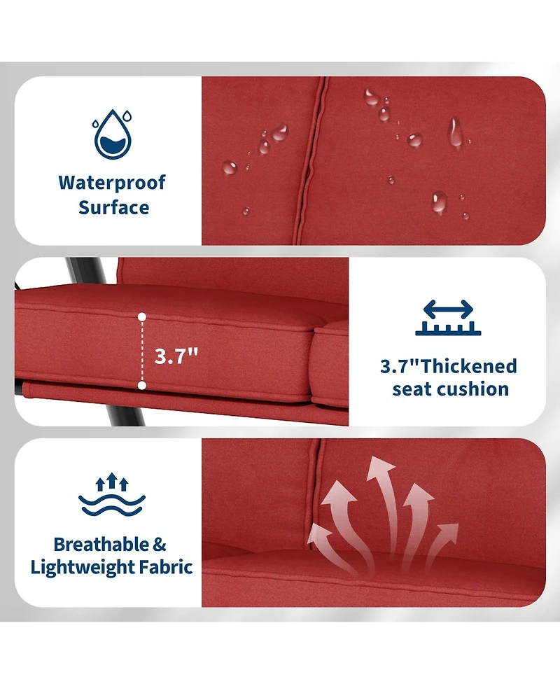 homfan 3-Seater Outdoor Swing with Adjustable Canopy, Thick Cushions, Cup Holders, Weather-Resistant Steel Frame, Patio Bench for Garden