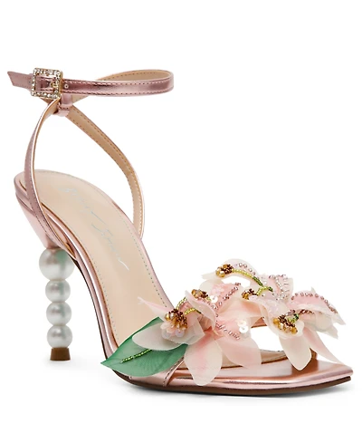 Betsey Johnson Women's Kasie Floral Pearl Heel Dress Sandals