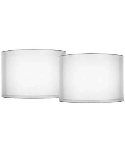 Springcrest Set of 2 Hardback Double Drum Lamp Shades Silver Sheer Medium 16" Top x 16" Bottom x 11" High Spider Harp and Finial