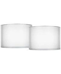 Springcrest Set of 2 Hardback Double Drum Lamp Shades Silver Sheer Medium 16" Top x 16" Bottom x 11" High Spider Harp and Finial