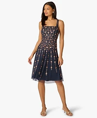 Adrianna Papell Petite Beaded Square Neck Midi Dress