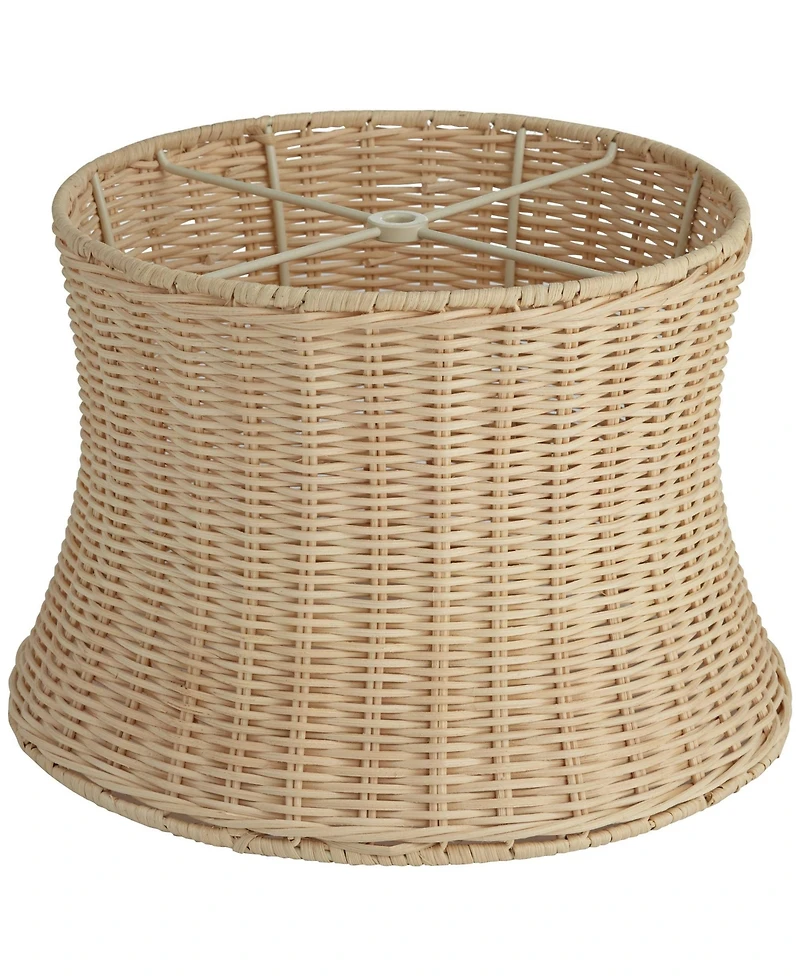 Springcrest 10" Top x 11 1/2" Bottom x 8" High x Lamp Shade Replacement Small Corset Drum Coastal Unbleached Rattan Harp Finial