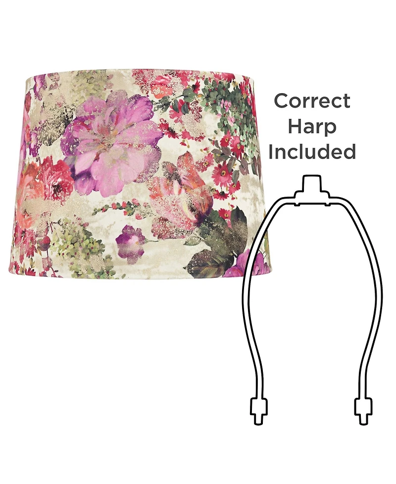 Springcrest 13" Top x 15" Bottom x 11" High x 11" Slant Print Lamp Shade Replacement Drum Velvet Flowers Spider Harp Finial