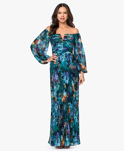 Xscape Women's Off-The-Shoulder Long-Sleeve Gown