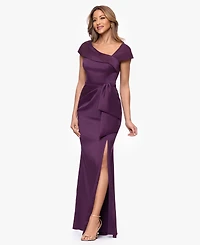 Xscape Women's Asymmetric Neck Short-Sleeve Gown