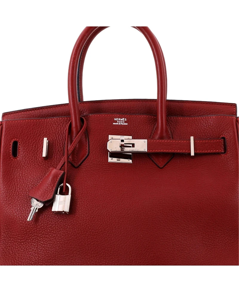 Pre-Owned HERMES Birkin 30 Handbag Red Clemence with Palladium Hardware