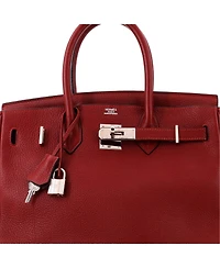 Pre-Owned HERMES Birkin 30 Handbag Red Clemence with Palladium Hardware