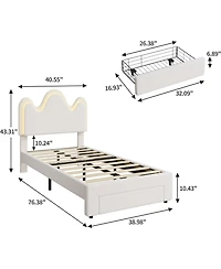 gaomon Bed Frame with Adjustable Upholstered Headboard Girls Boucle Platform Bed Frame with Storage Drawers Princess Bed Frame for Kids