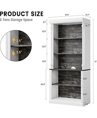gaomon 5 tier open bookcase with Roman column design, Led lights, adjustable wood grain shelves, freestanding display storage.