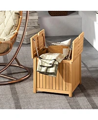 Gouun Acacia Wood Patio Side Table with Storage Box and 2.3 in Umbrella Hole, 21 x 21 in