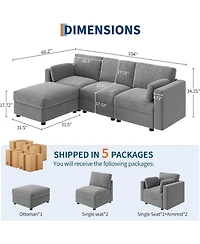gaomon Modular Sectional Sofa- -Seater L-Shaped Couch with Movable Ottoman- Convertible Chenille Sofa