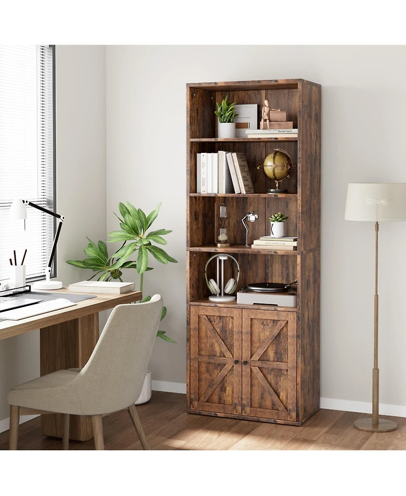 gaomon 71.4" Tall Farmhouse 6-Tier Bookcase with Barn Doors and Storage Cabinet