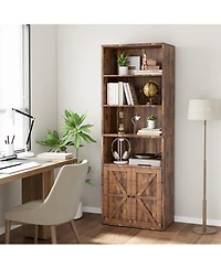 gaomon 71.4" Tall Farmhouse 6-Tier Bookcase with Barn Doors and Storage Cabinet
