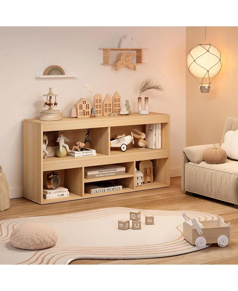 gaomon Kids Bookshelf with Drawer and 5-Cube Storage, Wooden Toy Organizer for Playroom and Nursery