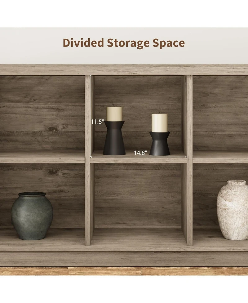 gaomon 8-Cube Rustic Farmhouse Horizontal Wooden Bookshelf, 2-Tier Long Freestanding Organizer