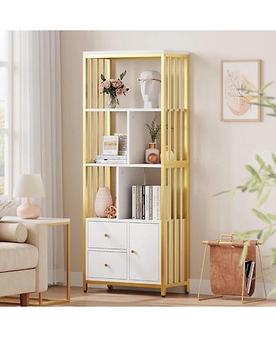 gaomon Modern 4-Tier Tall Bookshelf with 3 Drawers, Metal Frame Storage Rack
