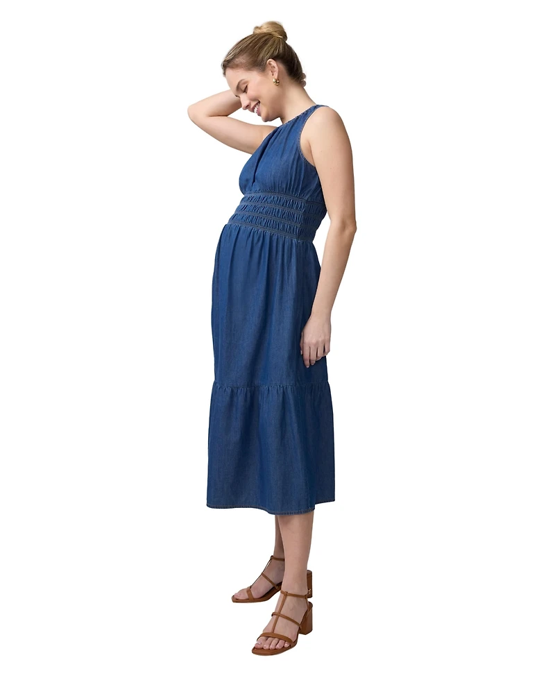 Ingrid + Isabel Maternity Sleeveless Chambray Midi Dress