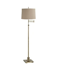 360 Lighting Swing Arm Floor Lamp 70" Tall Antique Brass Linen Fabric Drum Shade for Living Room Reading Bedroom Office