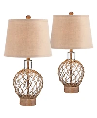 360 Lighting Coastal Table Lamps 27" Tall Set of 2 Rope and Clear Glass Jugfor Living Room Family Bedroom Nightstand
