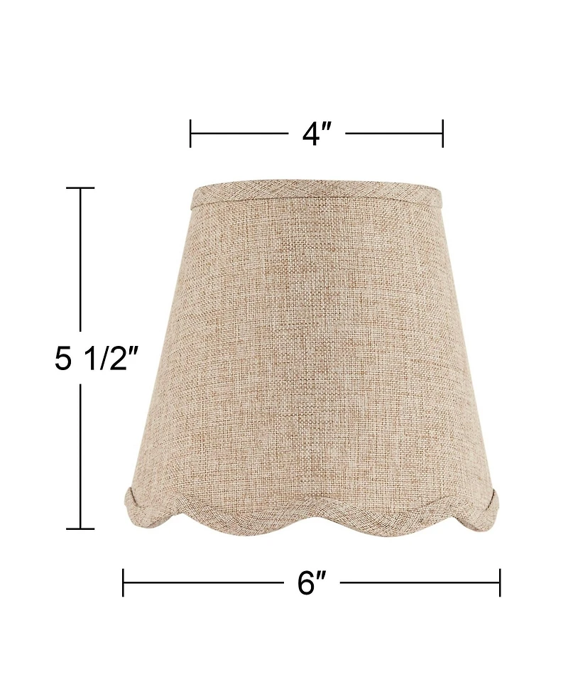 Springcrest Set of 2 Scalloped Empire Lamp Shades Fawn Small 4" Top x 6" Bottom x 5.5" High Candle Clip Harp and Finial Fitting