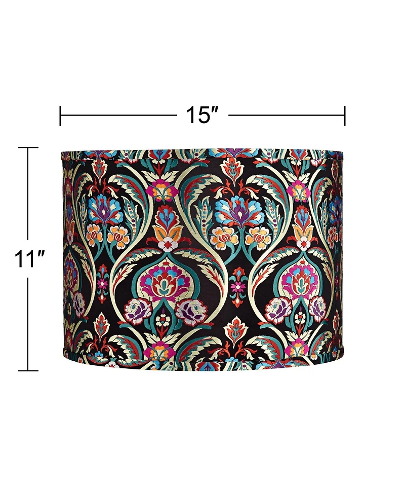 Springcrest Set of 2 Drum Print Lamp Shades Bohemian Medium 15" Top x 15" Bottom x 11" High Spider Harp Finial Fitting