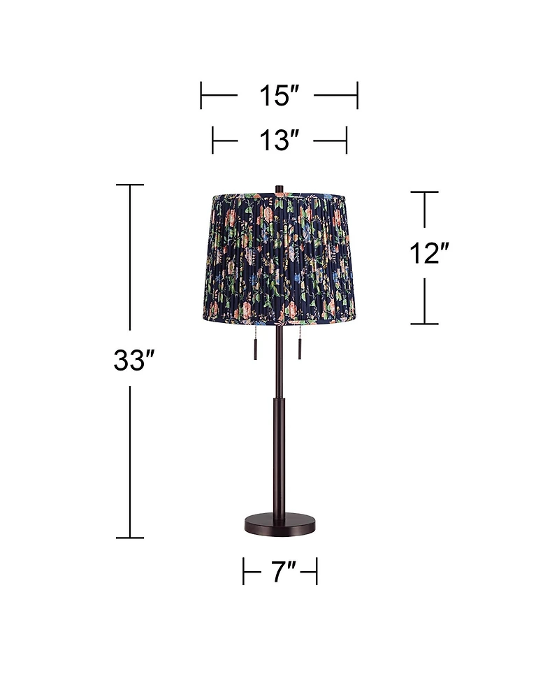 Possini Euro Design Karina 33" Tall Skinny Buffet End Table Lamp Pull Chain Brown Bronze Finish Metal Navy Blue Shade Living Room