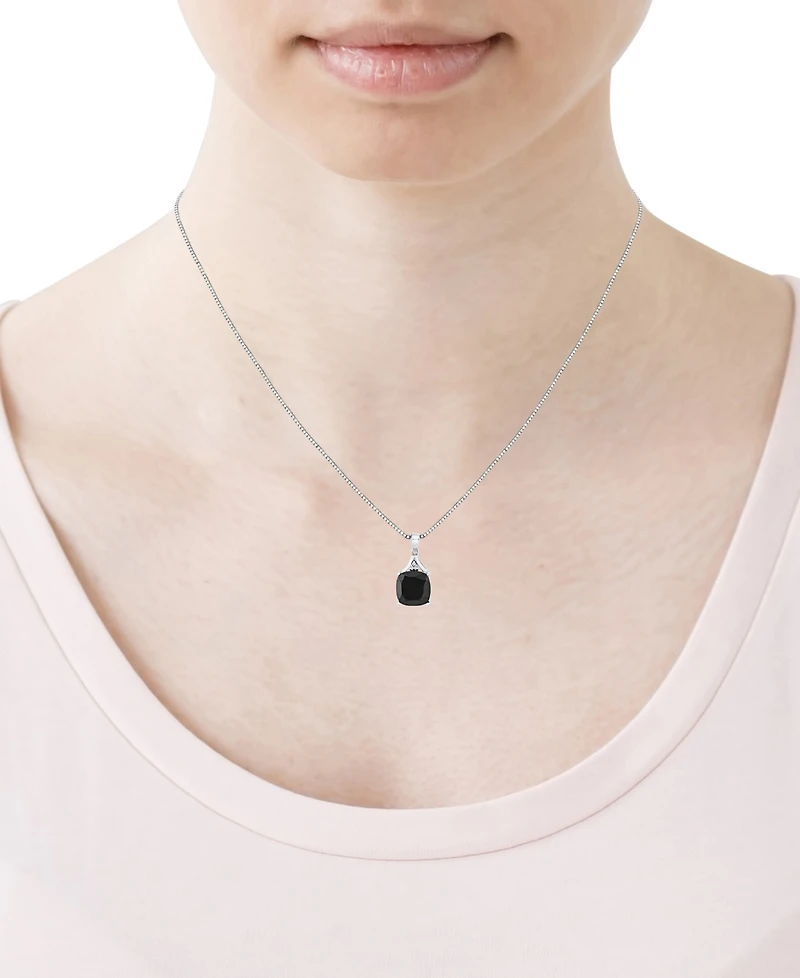 Macy's Onyx (6-1/6 ct. t.w.) and Diamond Accent Cushion Pendant Necklace in Sterling Silver