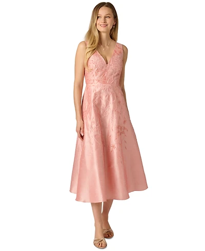 Adrianna Papell Women's V-Neck Embroidered Dress