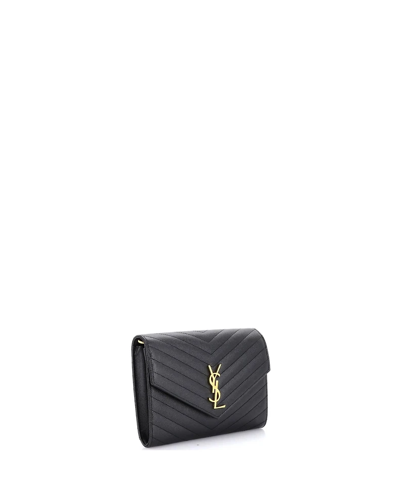 Pre-Owned Saint Laurent Classic Monogram Envelope Wristlet Clutch Matelasse Chevron Leather