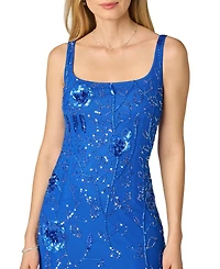Adrianna Papell Square Neck Bead Mesh Column Dress