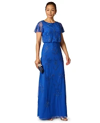Adrianna Papell Women's Beaded Blouson Flutter-Sleeve Dress
