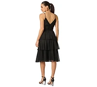 Adrianna Women's V-Neck Mesh Midi Dress