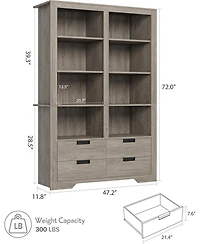 gaomon Farmhouse Bookcase with Storage Drawers, 72 Inch Tall Freestanding Bookshelf, Floor Standing Display Shelves for Living Room, Bedroom