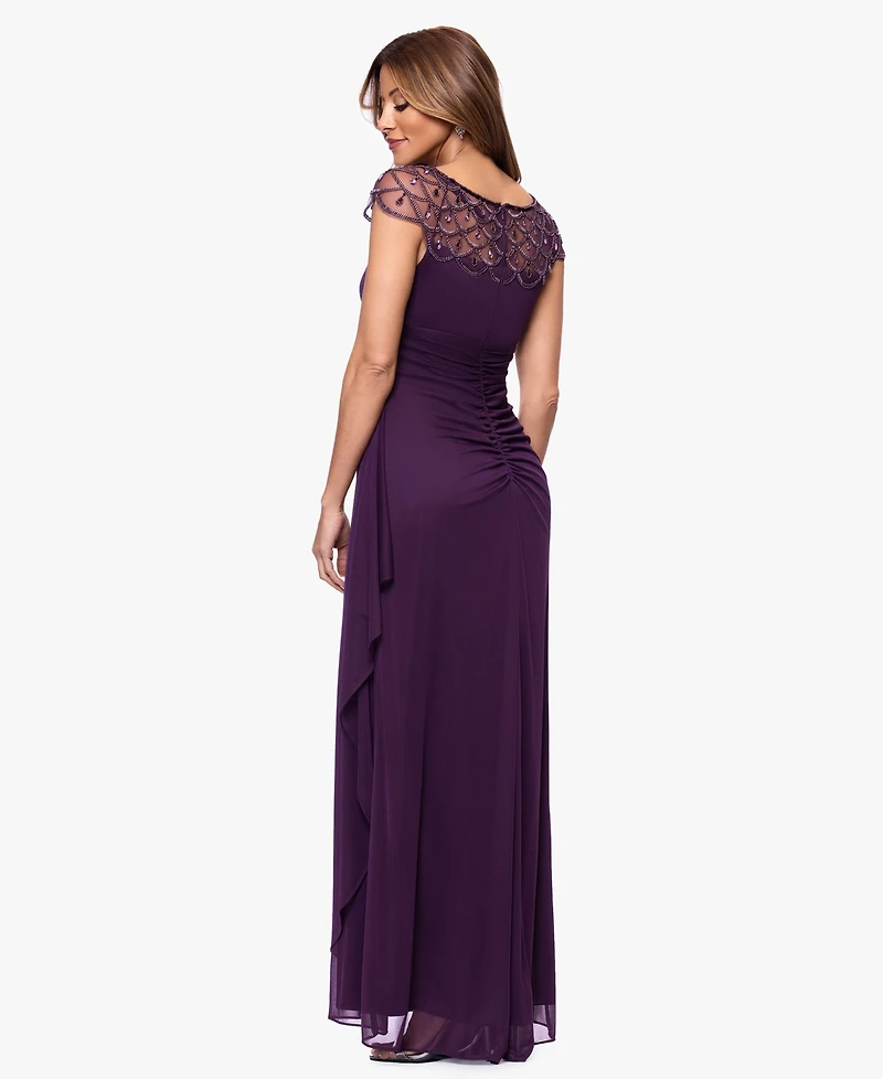Xscape Petite Short-Sleeve Boat Neck Dress