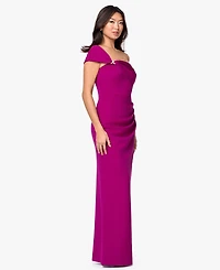 B&A By Betsy and Adam Women's One-Shoulder Trim Gown