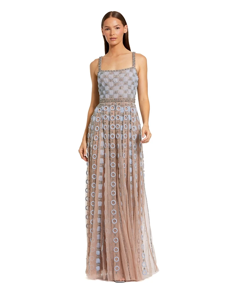Mac Duggal Petite Embellished Mesh A-Line Evening Gown