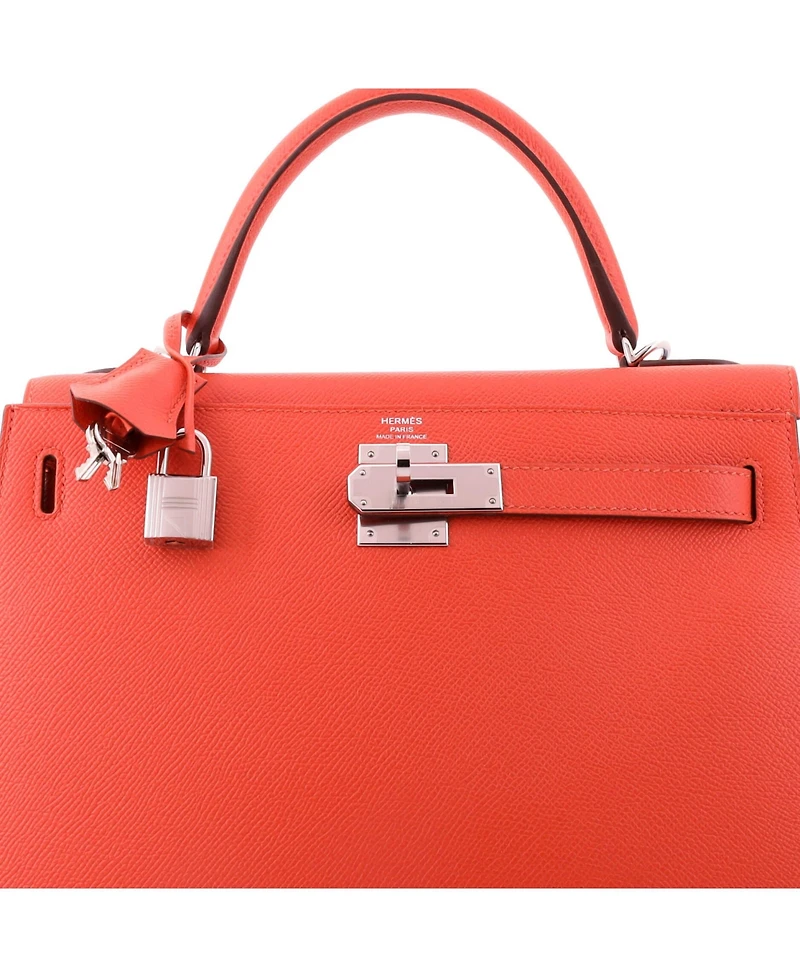 Pre-Owned HERMES Kelly 28 Handbag Orange Epsom with Palladium Hardware