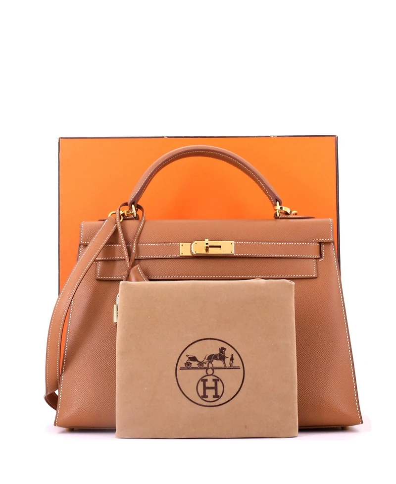 Pre-Owned HERMES Kelly 32 Handbag Brown Courchevel with Gold Hardware