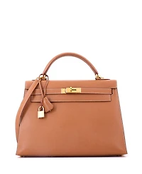 Pre-Owned HERMES Kelly 32 Handbag Brown Courchevel with Gold Hardware