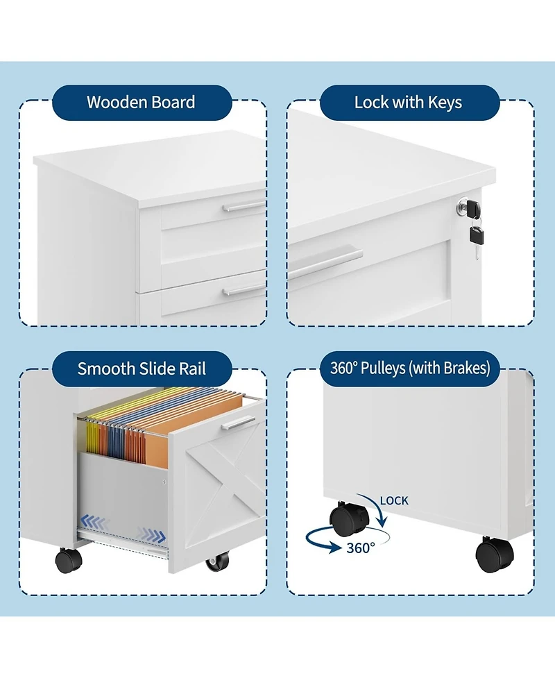 gaomon 3-Drawer File Cabinet with Lock, Mobile Under Desk Filing Cabinet for Home Office, Wood Storage Organizer for Letter/a4/Legal Size Documents
